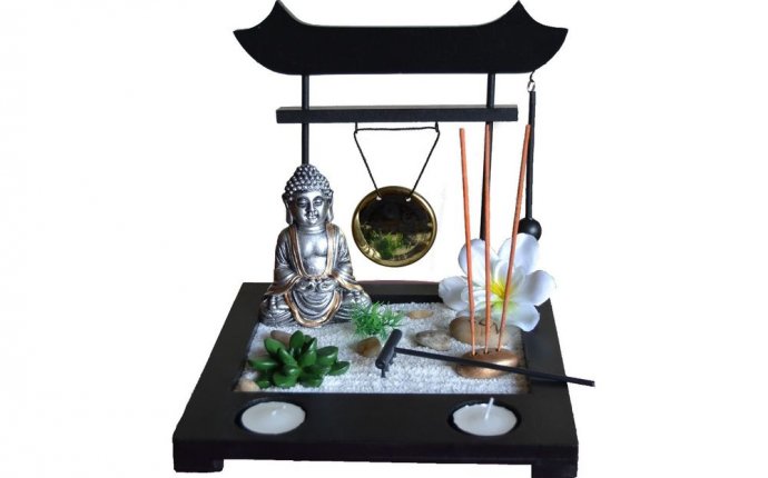 BIG ZEN GARDEN -Buddha, Incense, Sand Rocks, Rake, Gong, Candle