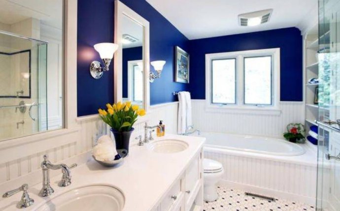 Feng Shui Bathroom With Teal Blue Walls And Wainscoting And Drop